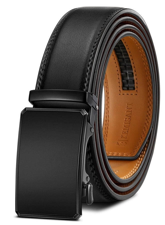 KEMISANT Men Belt Ratchet Click Belt Genuine Leather Adjustable For Men Golf Dress Casual Jeans 1 3/8-Cut For Fit(Black,48"-56" Waist Adjustable) - Image 1